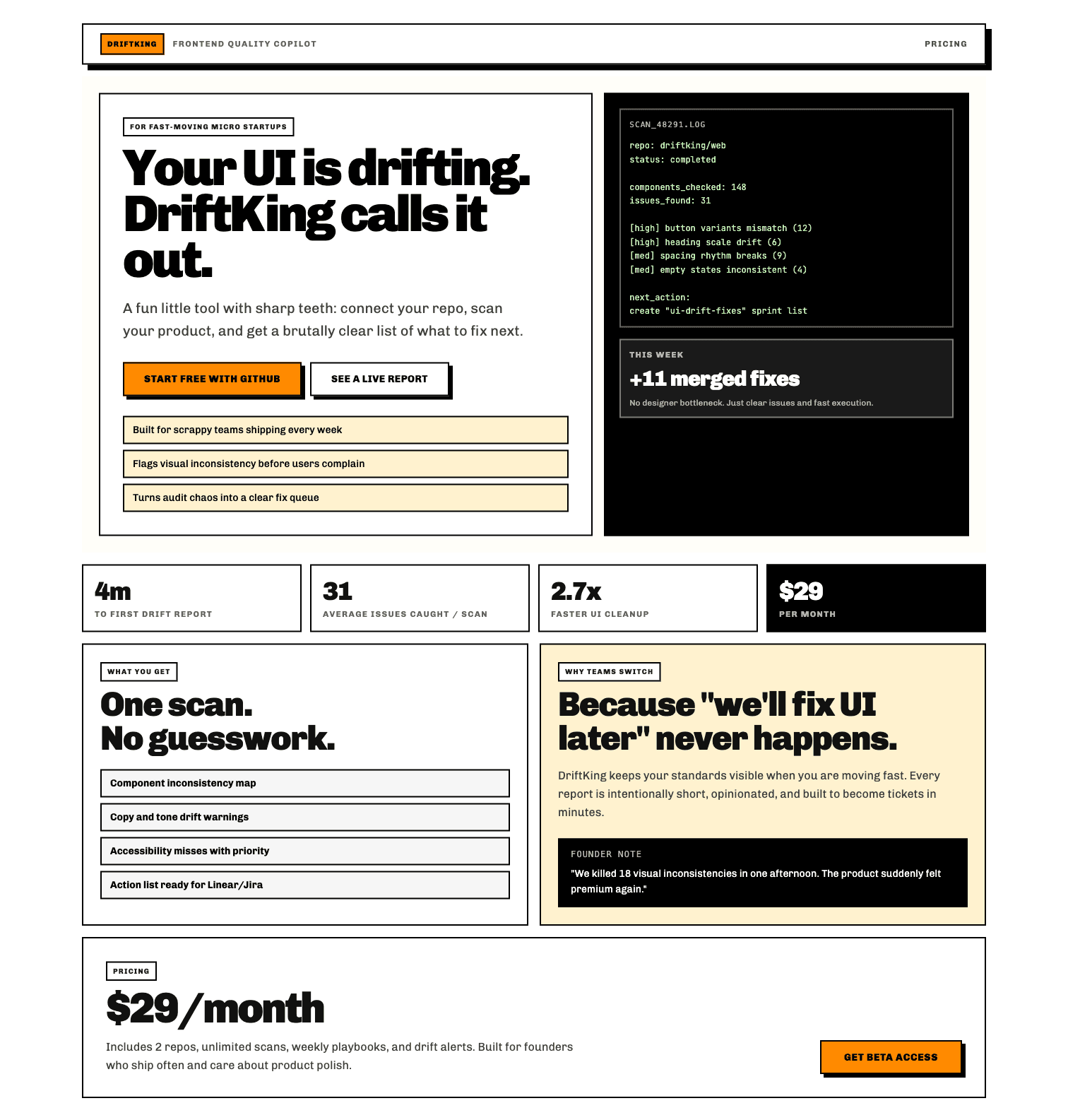 DriftKing product details and pricing section